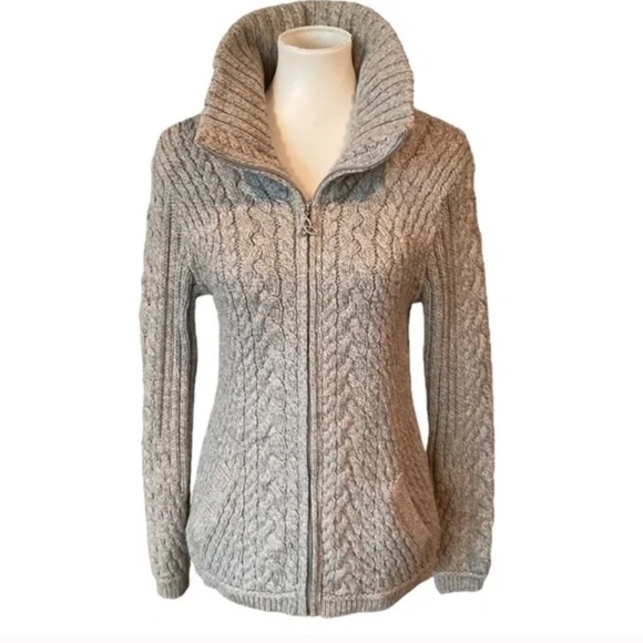 Aran Mor Sweaters - Aran Mor Merino Wool Irish Cable Knit Full Zip Cardigan Sz LG Oatmeal color